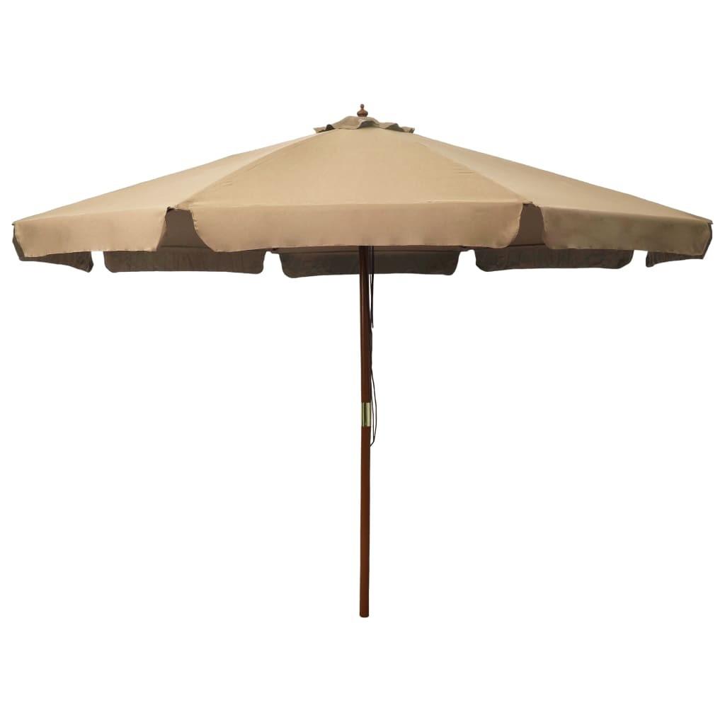 Udendørs parasol med træstang 330 cm gråbrun