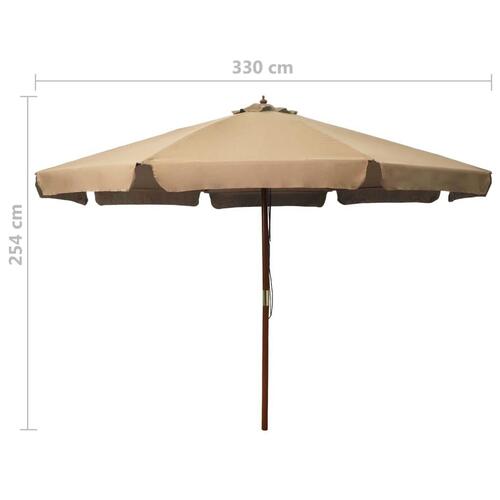 Udendørs parasol med træstang 330 cm gråbrun
