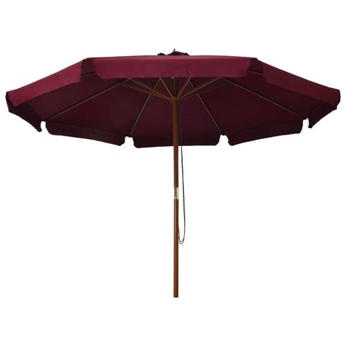 Udendørs parasol med træstang 330 cm bordeauxfarvet