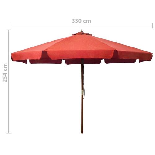 Udendørs parasol med træstang 330 cm terracottafarvet