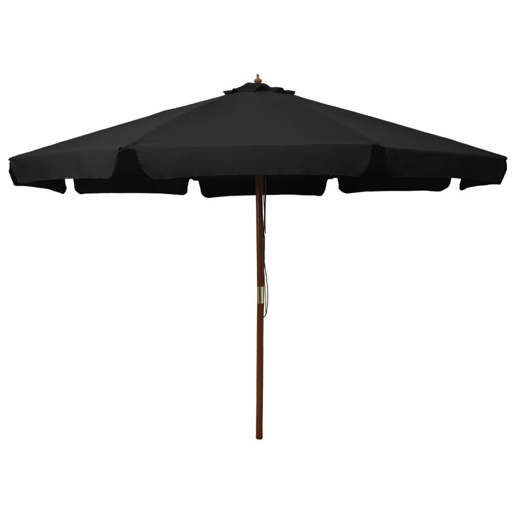 Udendørs parasol med træstang 330 cm sort