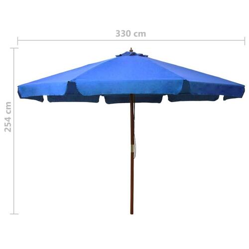 Udendørs parasol med træstang 330 cm azurblå