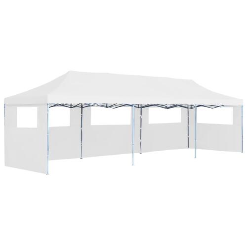 Foldbart pop op-festtelt med 5 sidevægge 3 x 9 m hvid