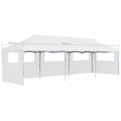 Foldbart pop op-festtelt med 5 sidevægge 3 x 9 m hvid