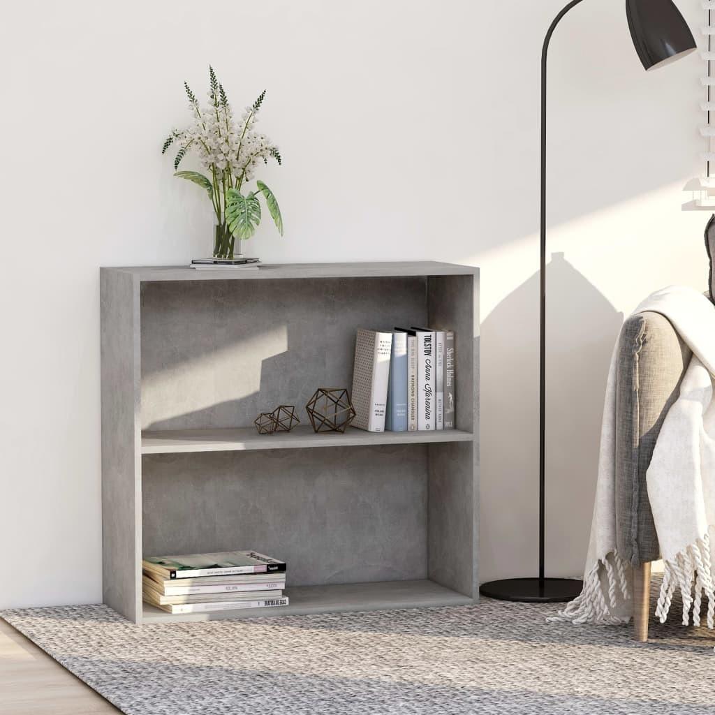 Bogreol med 2 hylder 80x30x76,5 cm konstrueret træ betongrå