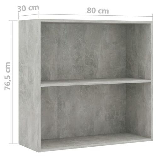 Bogreol med 2 hylder 80x30x76,5 cm konstrueret træ betongrå