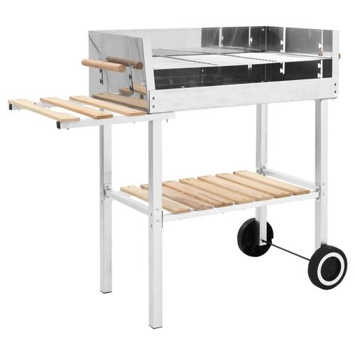 Kulgrill med hjul og 2 hylder XXL rustfrit stål