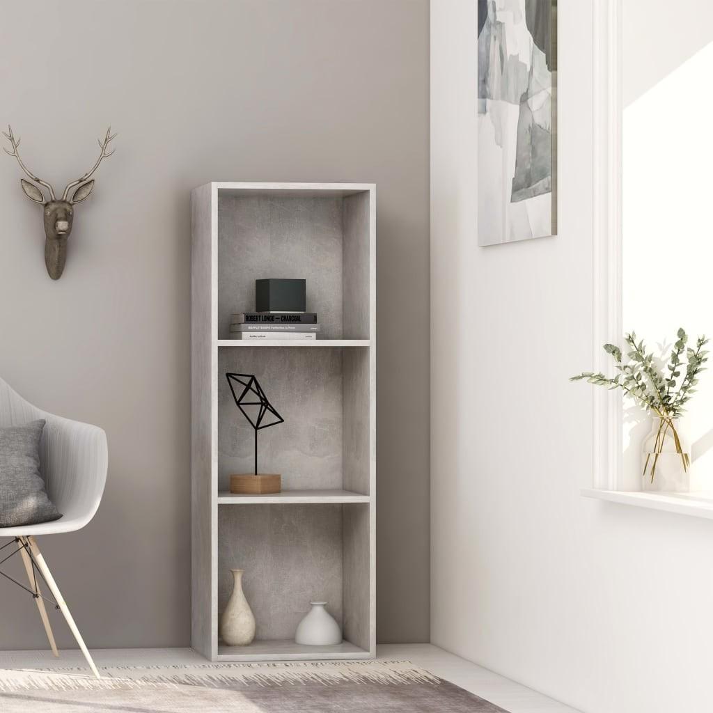 Bogreol med 3 hylder 40x30x114 cm konstrueret træ betongrå