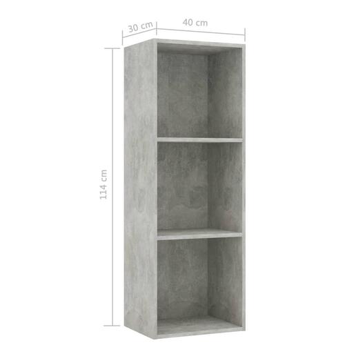 Bogreol med 3 hylder 40x30x114 cm konstrueret træ betongrå