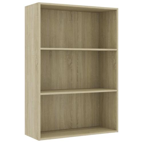 Bogreol med 3 hylder 80x30x114 cm konstrueret træ sonoma-eg