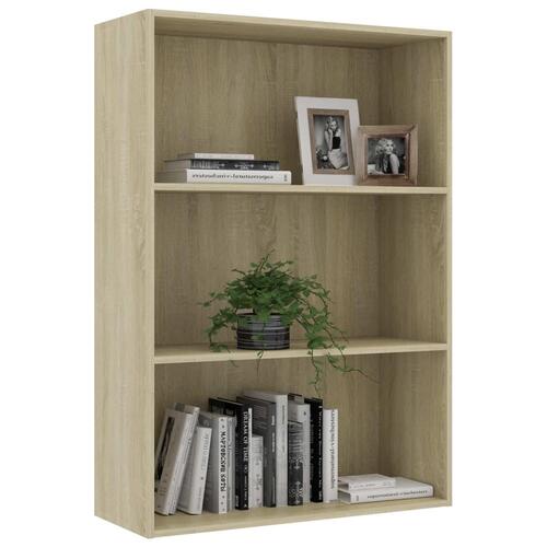 Bogreol med 3 hylder 80x30x114 cm konstrueret træ sonoma-eg