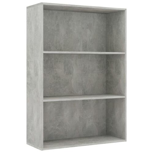 Bogreol med 3 hylder 80x30x114 cm konstrueret træ betongrå