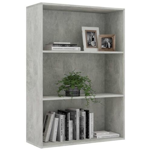 Bogreol med 3 hylder 80x30x114 cm konstrueret træ betongrå