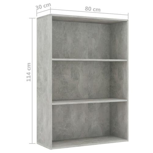 Bogreol med 3 hylder 80x30x114 cm konstrueret træ betongrå