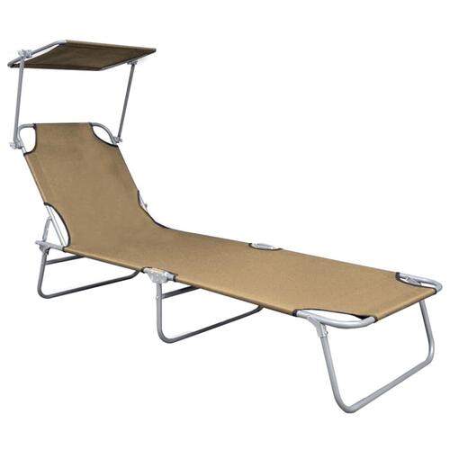 Foldbar liggestol med baldakin aluminium gråbrun