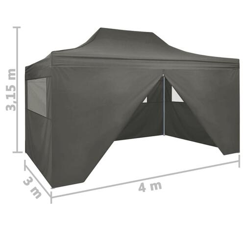 Foldbart festtelt med 4 sidevægge 3 x 4 m stål antracitgrå