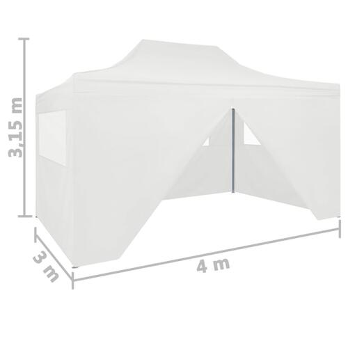 Foldbart festtelt med 4 sidevægge 3 x 4 m stål hvid