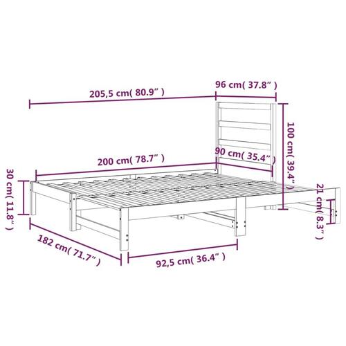 Daybed med udtræk 2x(90x200) cm massivt fyrretræ gyldenbrun
