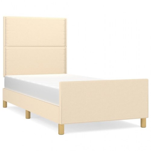 Sengeramme 90x200 cm i stof - cremefarvet med justerbar gavl