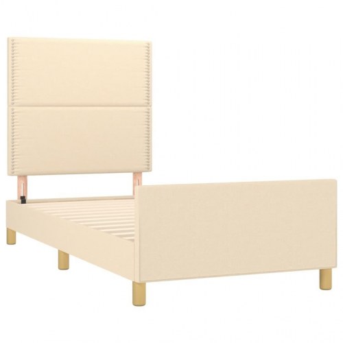 Sengeramme 90x200 cm i stof - cremefarvet med justerbar gavl