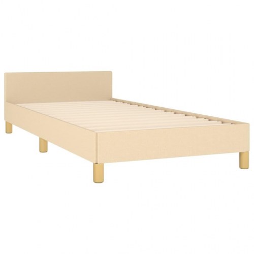 Sengeramme 90x200 cm i stof - cremefarvet med justerbar gavl