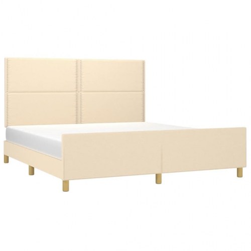Sengeramme med sengegavl 180x200 cm - stof, cremefarvet