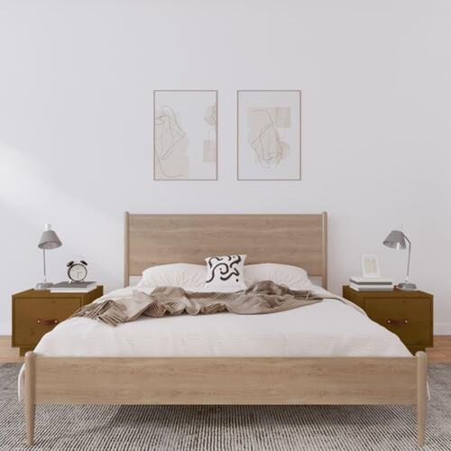 Sengeborde 2 stk. 40x34x35 cm massivt fyrretræ gyldenbrun