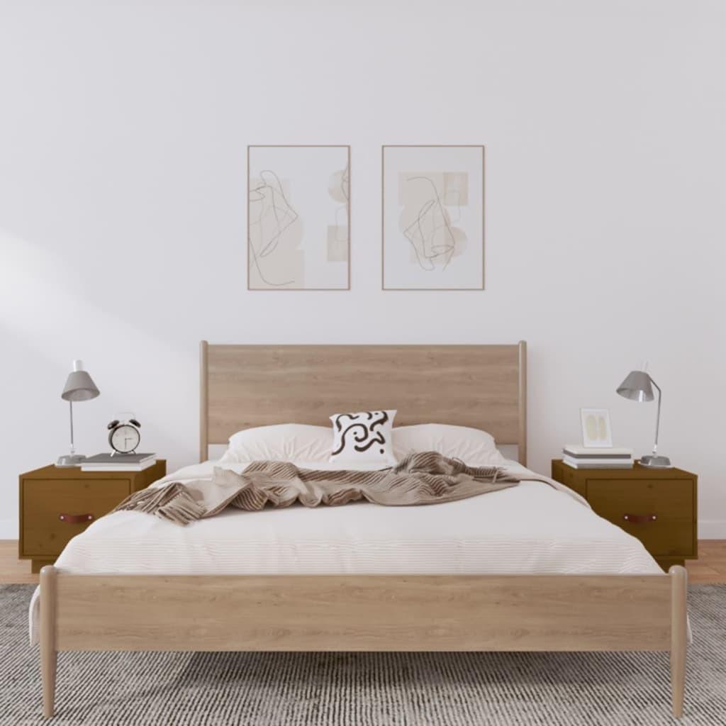Sengeborde 2 stk. 40x34x35 cm massivt fyrretræ gyldenbrun