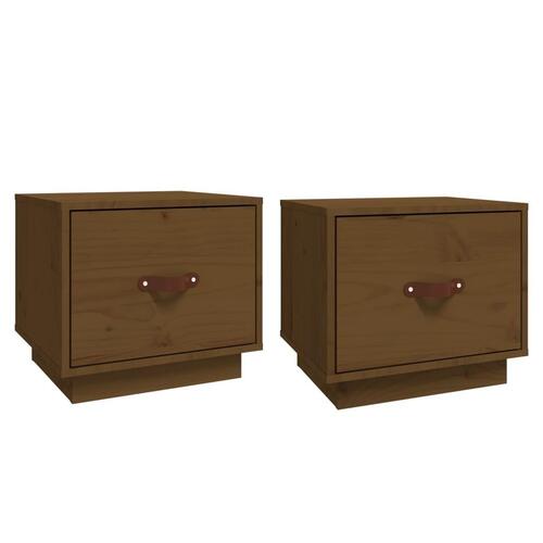 Sengeborde 2 stk. 40x34x35 cm massivt fyrretræ gyldenbrun