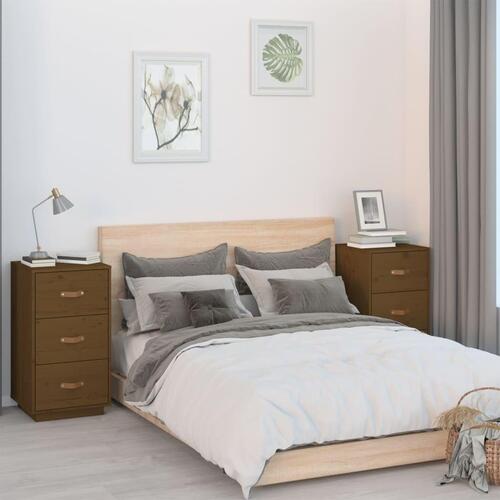Sengeborde 2 stk. 40x40x75 cm massivt fyrretræ gyldenbrun