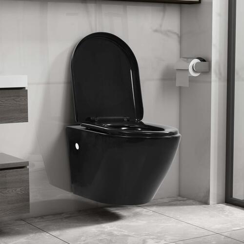 Væghængt toilet uden kant keramik sort