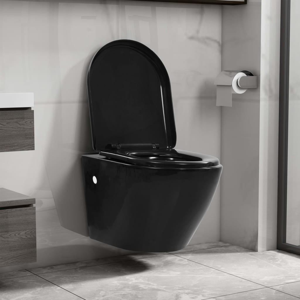Væghængt toilet uden kant keramik sort
