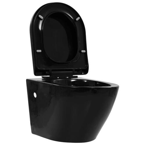 Væghængt toilet uden kant keramik sort