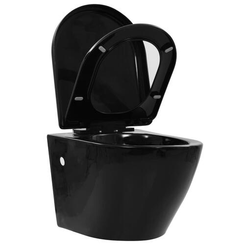 Væghængt toilet uden kant keramik sort