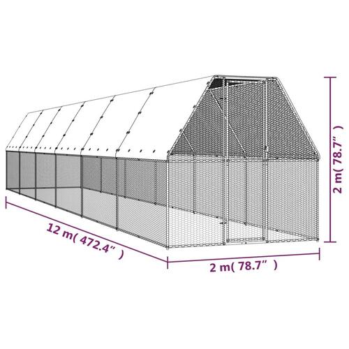 Hønsegård 2x12x2 m galvaniseret stål
