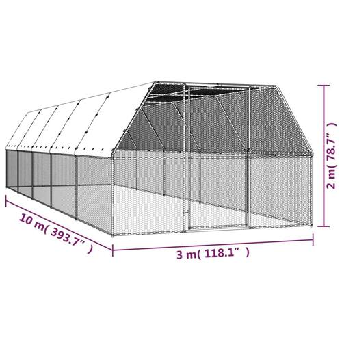 Hønsegård 3x10x2 m galvaniseret stål
