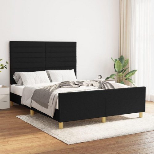 Sengeramme med justerbar sengegavl 140x190 cm - stof, sort