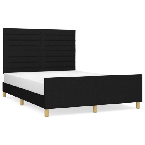 Sengeramme med sengegavl 140x200 cm - stof, sort