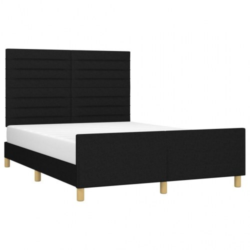 Sengeramme med sengegavl 140x200 cm - stof, sort