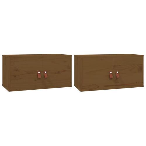 Vægskabe 2 stk. 60x30x30 cm massivt fyrretræ gyldenbrun