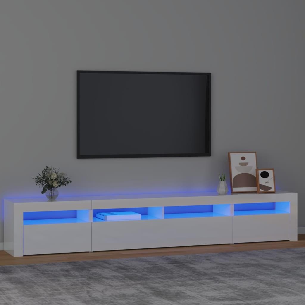 Tv-skab med LED-lys 240x35x40 cm hvid højglans