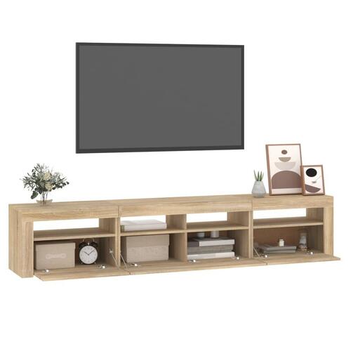 Tv-skab med LED-lys 210x35x40 cm Sonoma-eg