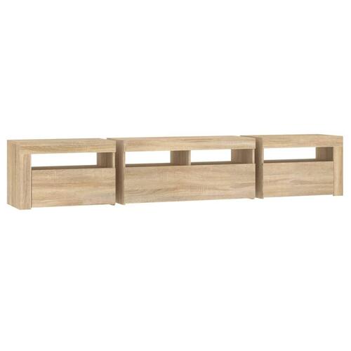 Tv-skab med LED-lys 210x35x40 cm Sonoma-eg