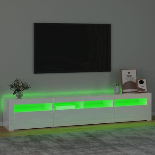 Tv-skab med LED-lys 210x35x40 cm hvid højglans