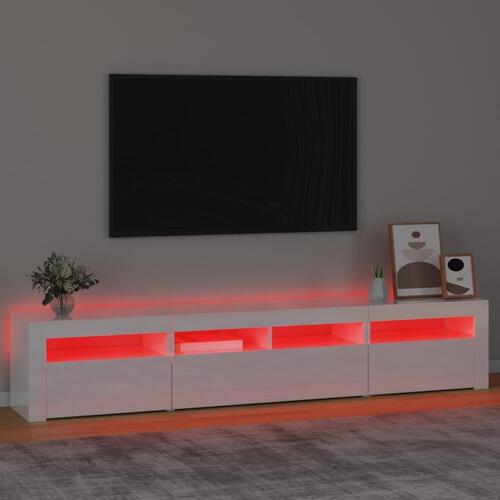 Tv-skab med LED-lys 210x35x40 cm hvid højglans