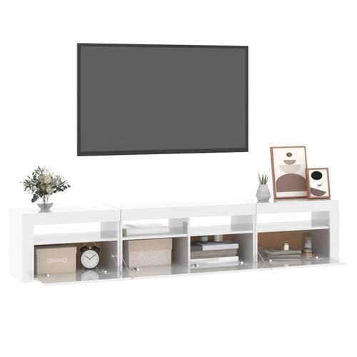 Tv-skab med LED-lys 210x35x40 cm hvid højglans