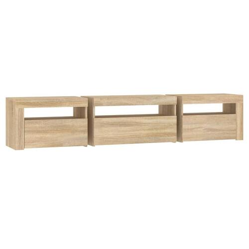 Tv-bord med LED-lys 195x35x40 cm sonoma-eg