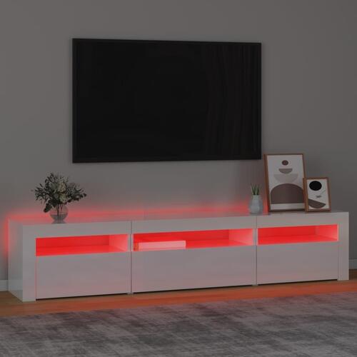 Tv-skab med LED-lys 195x35x40 cm hvid højglans