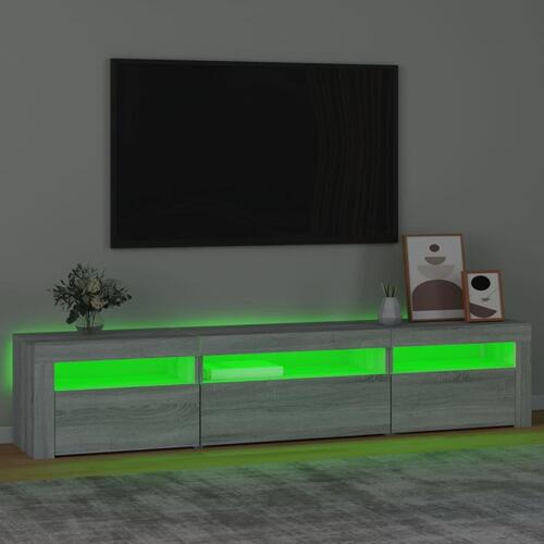 Tv-bord med LED-lys 195x35x40 cm grå sonoma-eg