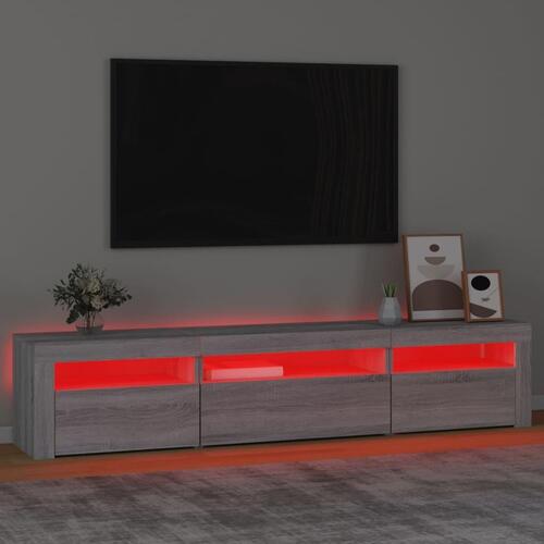 Tv-bord med LED-lys 195x35x40 cm grå sonoma-eg